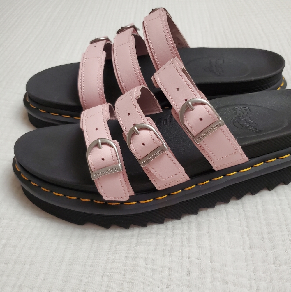 Dr Martens BLAIRE LEATHER SLIDE SANDALS Size 10 Classic Boho Retro Pastel Pink - Picture 16 of 16